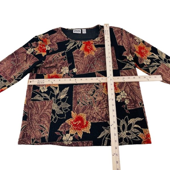 Chicos Design Floral Patchwork Long Sleeve Top Size 3 Acetate/Polyester Blend - Picture 3 of 5